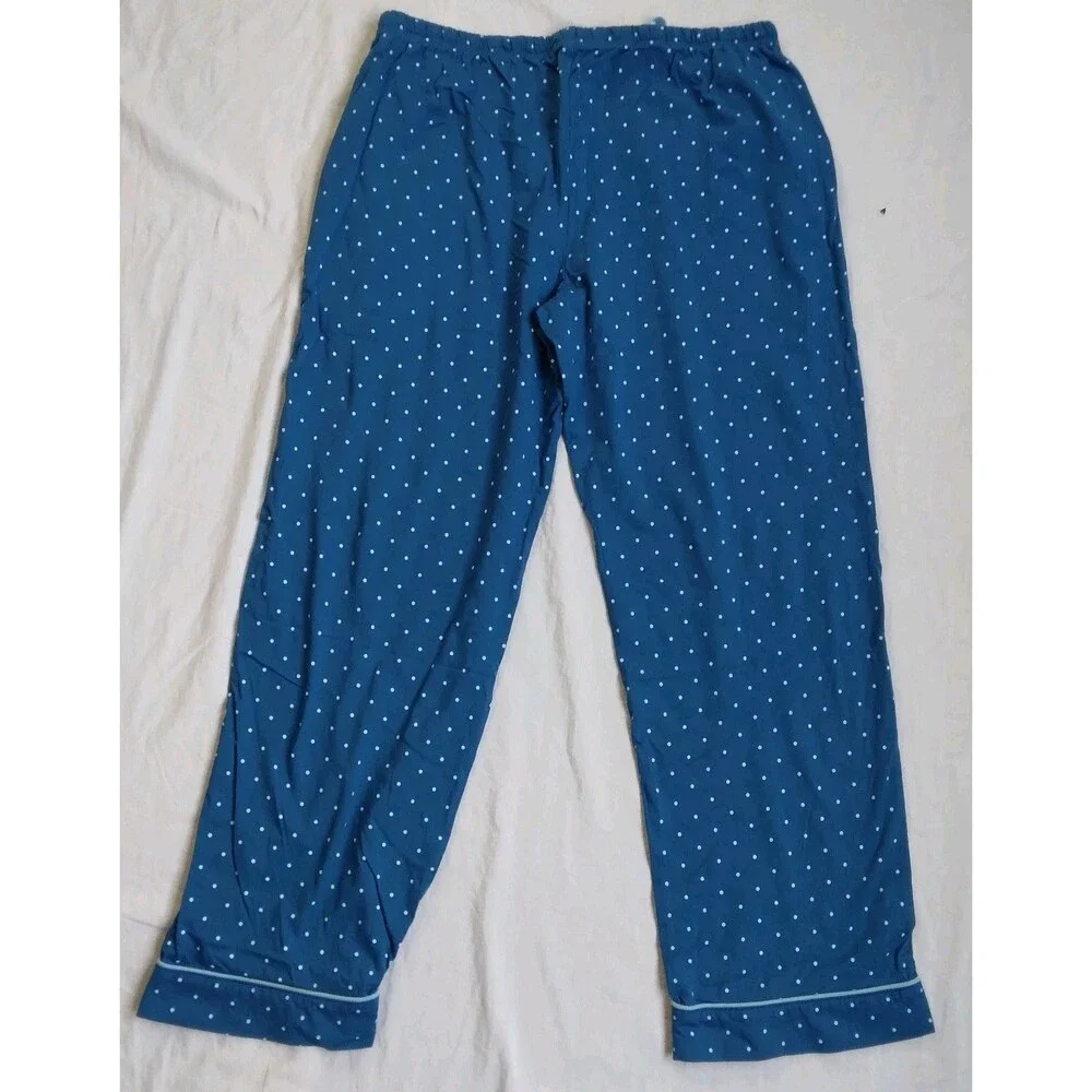 Pajamagram Set Blue Polka Dots Long Sleeve PJs 100% Cotton Women's Size Large